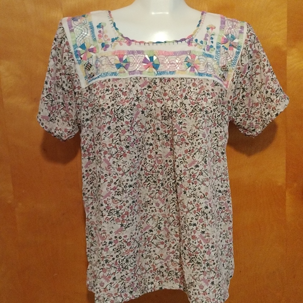 Handmade open back brown flowers blouse.